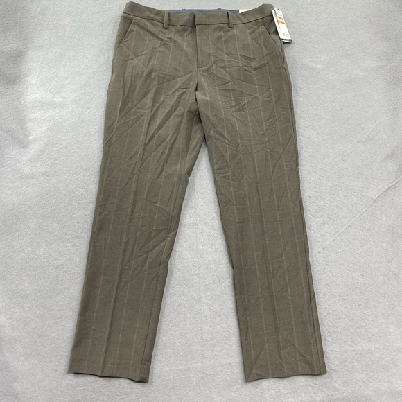 Perry Ellis Portfolio Dress Pants Mens 33x30 Tan Plaid Modern Fit Wicking - Picture 1 of 11
